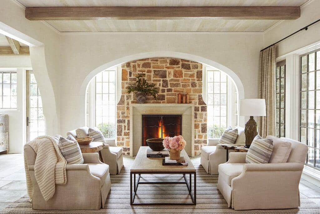 11: Add Stone: Living Room Furniture Ideas with Fireplace