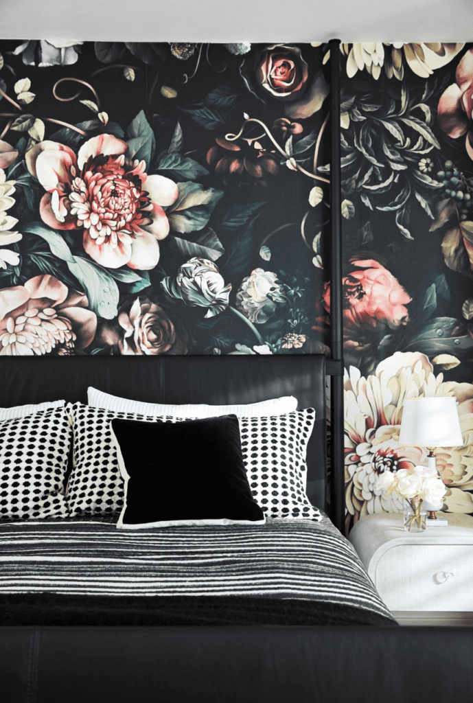 16: Blooming Sophistication: Floral Wallpaper for Black Furniture Bedroom Ideas