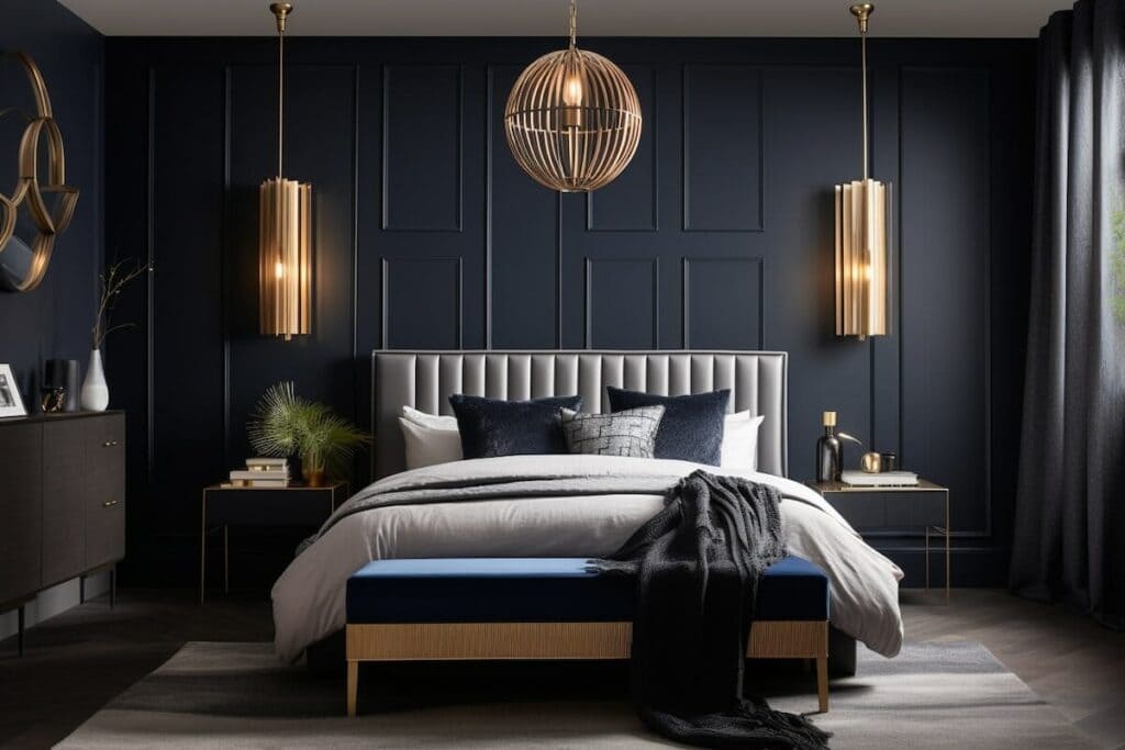 4: Elegant Illumination: Statement Lighting for Black Bedrooms