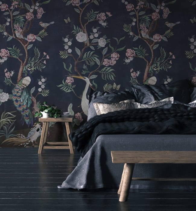 17: Enigmatic Approach: Wall Mural Black Furniture Bedroom Ideas 