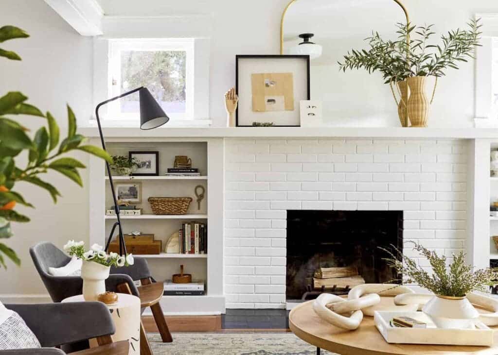 13: Illuminating Ambiance: Floor Lamps in Living Room Furniture with Fireplace