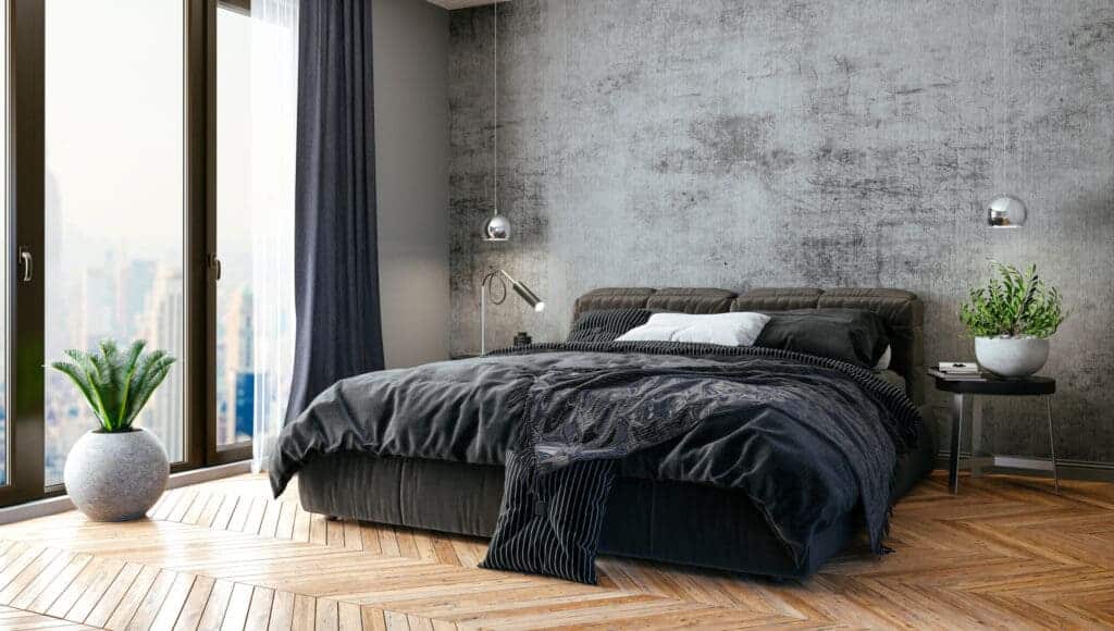 19: Sleek Flooring in Dark Bedroom as Black Furniture Bedroom Ideas