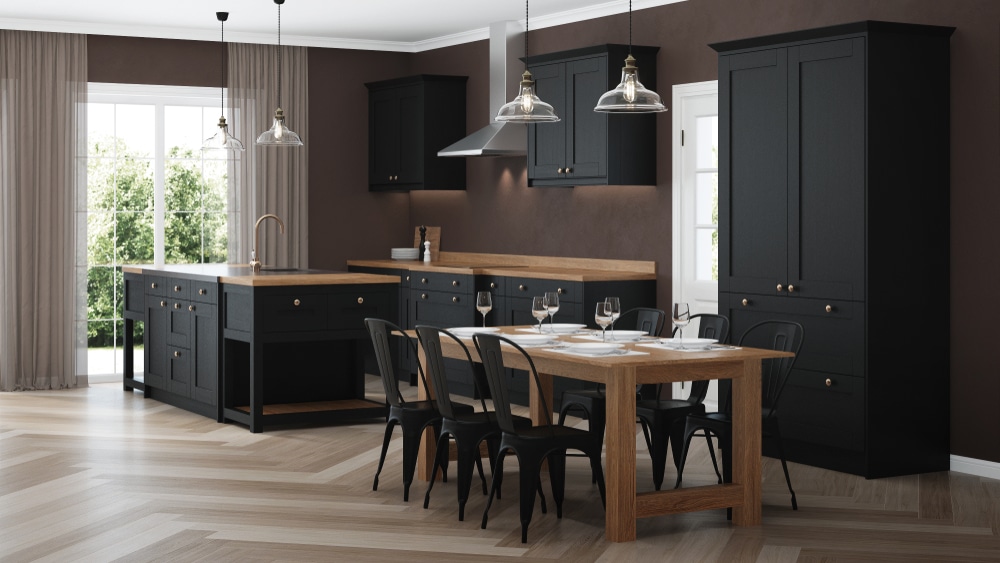 Modern house interior Interior with black kitchen