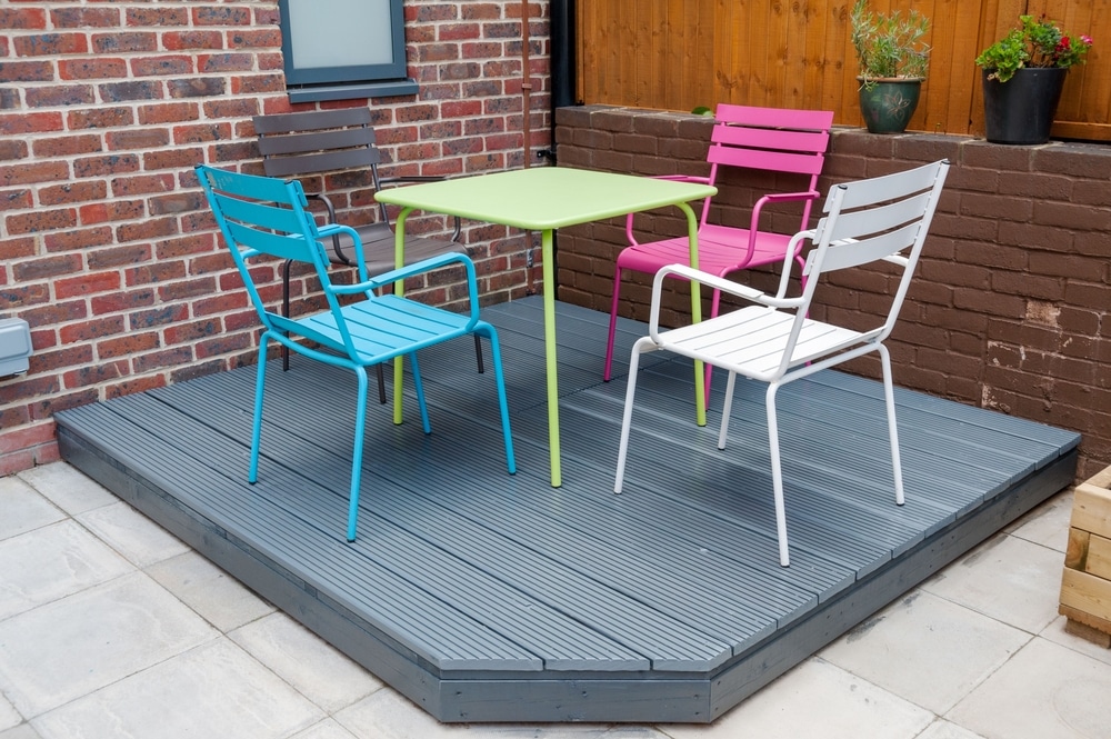 Newly Built And Painted Grey With Colorful Furniture Wooden Decking