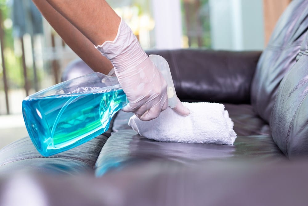 Cleaning leather sofa at home