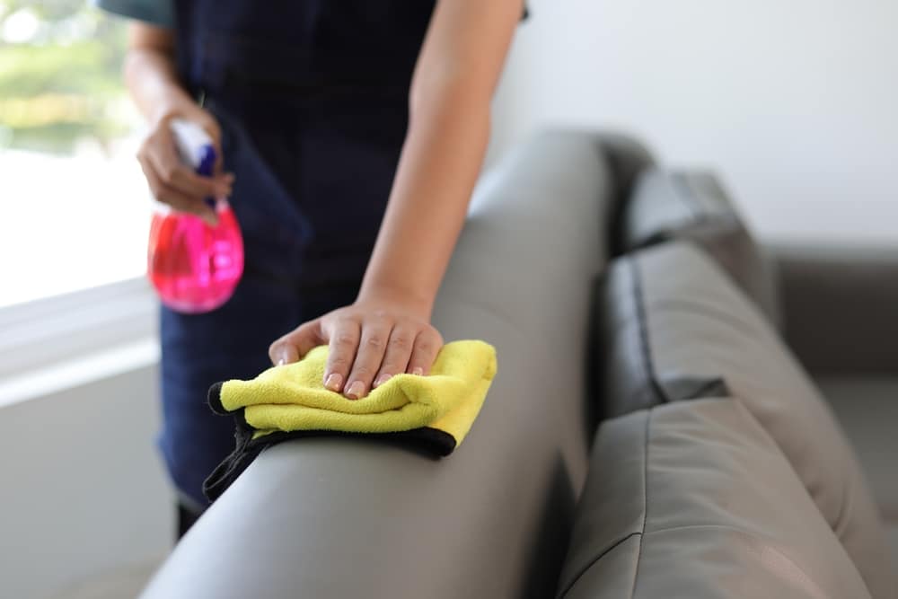 Young Asian Woman Who Cleans The House Uses A Cloth