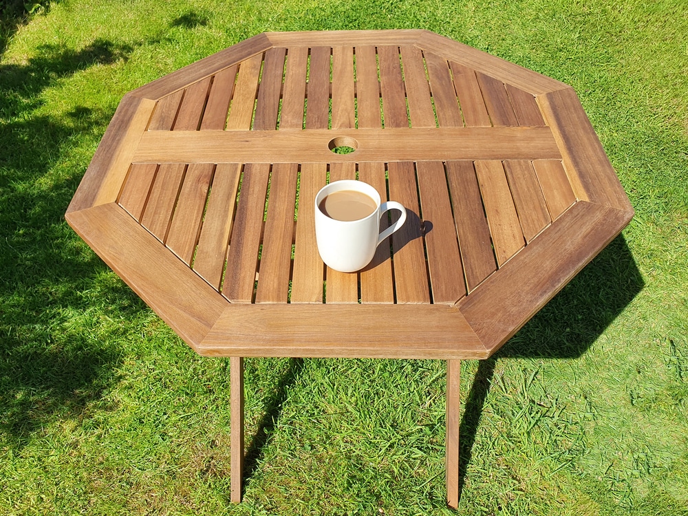 Wooden Foldable Acacia Garden Picnic Table With A Mug Of