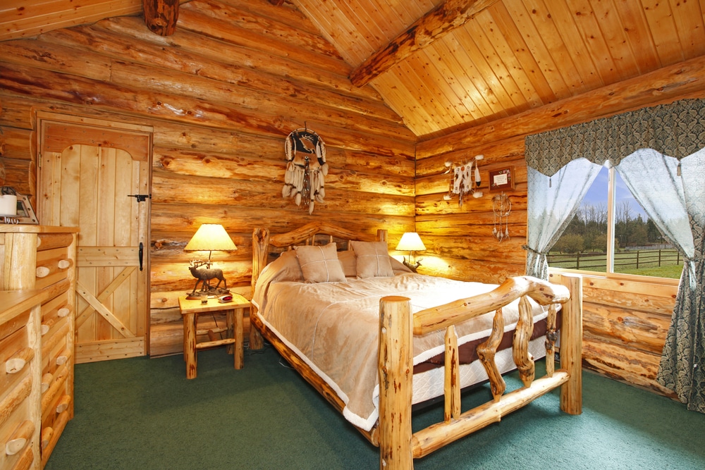 the furniture in the room made up of log wood